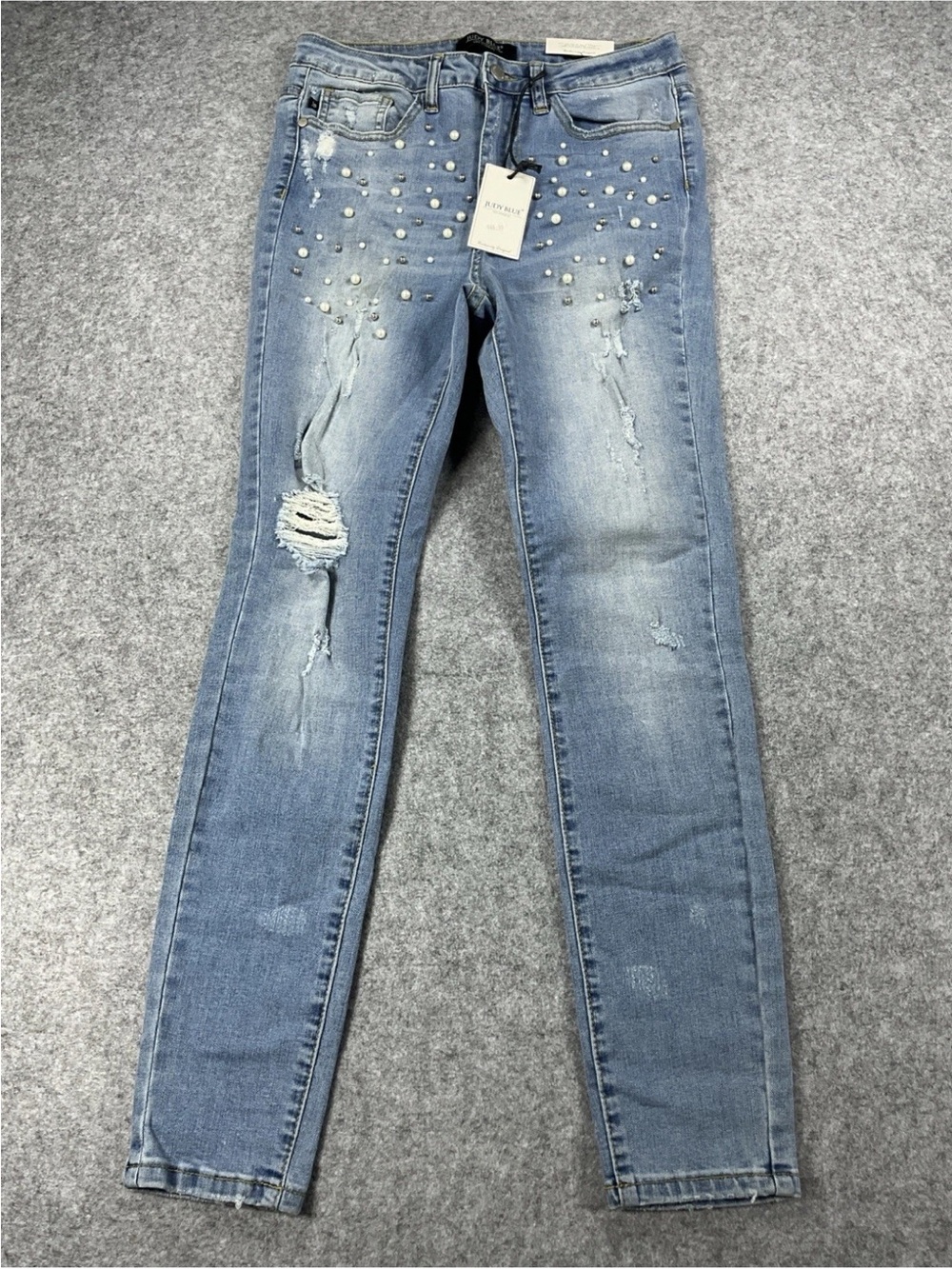 Judy Blue High Rise Skinny Pearl Light Wash Denim Jeans Size 9/29 Distressed NWT